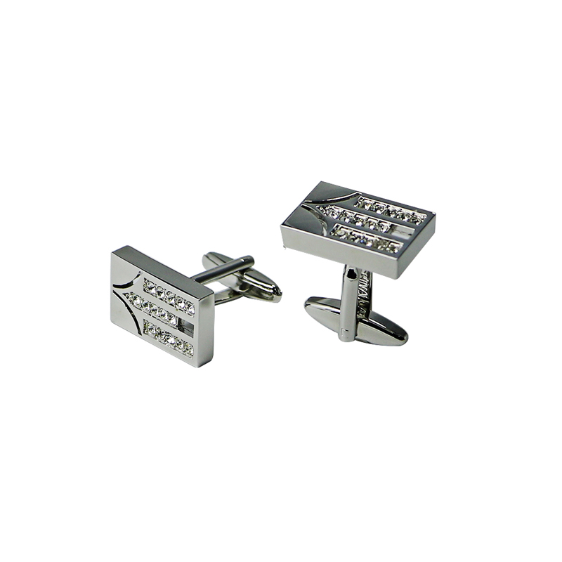 Mens Silvertone Rectangle z Crystal Rhinetone Cuff Links
