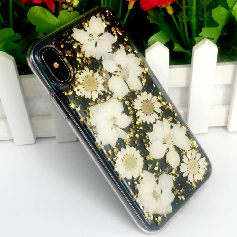 Bezpośredni iPhone producenta ze złotą folią samoprzylepną z prawdziwym kwiatem suszonym kwiatem z wytłoczonym przezroczystym, nietłukącym etui z TPU