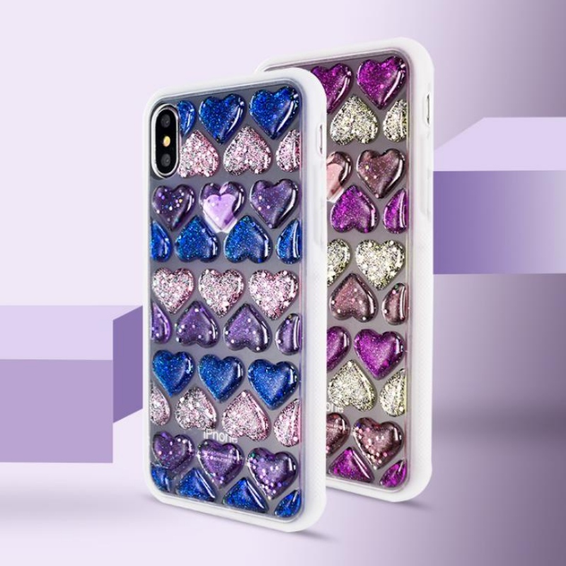Iphonexs to trójwymiarowa, mozaikowa krata z kryształkami w kształcie serca, lakierowana w kolorze przezroczystej galaretki