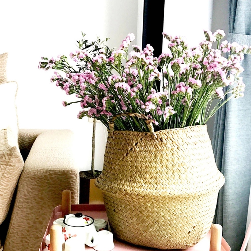 Tkany kosz z trawy morskiej do przechowywania stojaka na doniczki