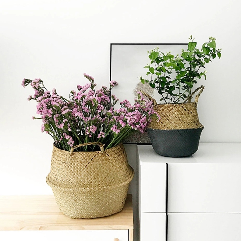 Stojący na rośliny kosz na trawę z trawy morskiej do przechowywania wiszącego kosza z trawy morskiej