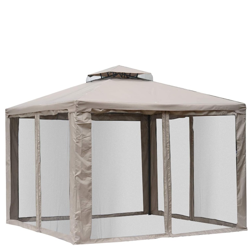 10-cio 8217; x 10-cio 821717; Patio Gazebo Pavilion Canopy Tent, 2-Tier Soft Top with Netting Mesh Sidewans, Taupe