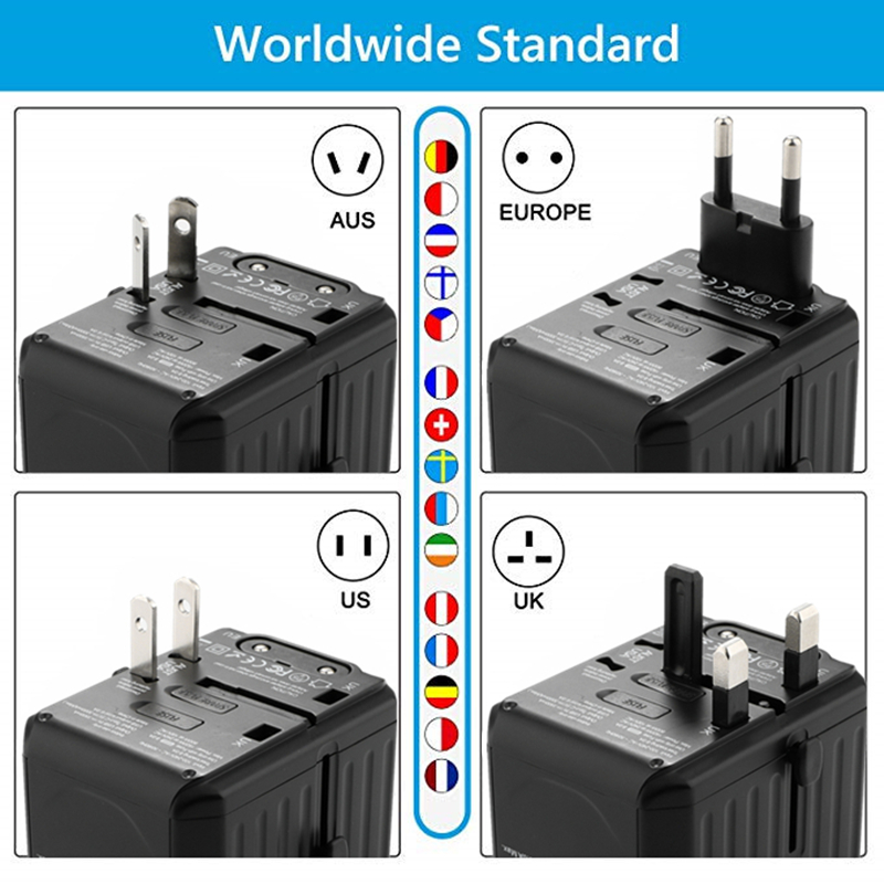 2020 nowy 110-250V US AUS UK Wtyczka telefonii komórkowej 6USB ładowarka 6A wyjściowy uniwersalny adapter podróżny z 4USB+2Type-C