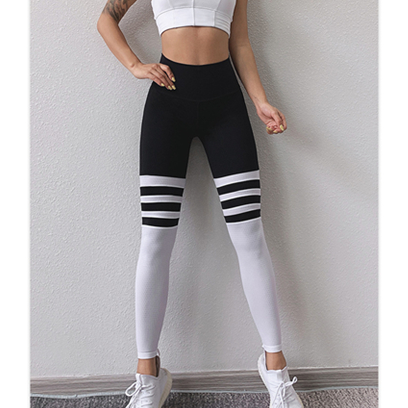 Nowe sportowe legginsy na wysokim poziomie, dla kobiet, paski modowe, spodnie do jogi, nadające się do oddychania, spodnie do biegania.
