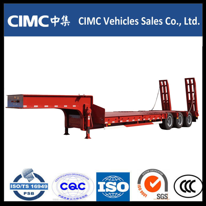 Cimc 3 Axle 70ton Low Bed Semi Trailer z Ramą hydrauliczną