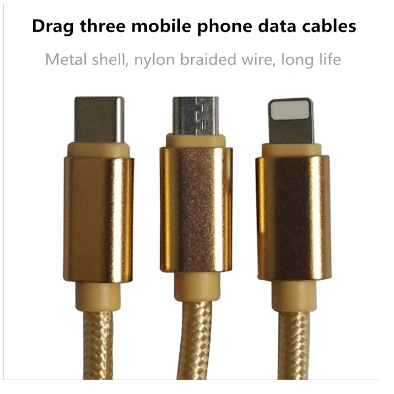 Linia danych z telefonu komórkowego 2A Tiger Stripe nylon warkocz 3-w-jeden bezpieczny szybki ładowanie danych linii ładowania
