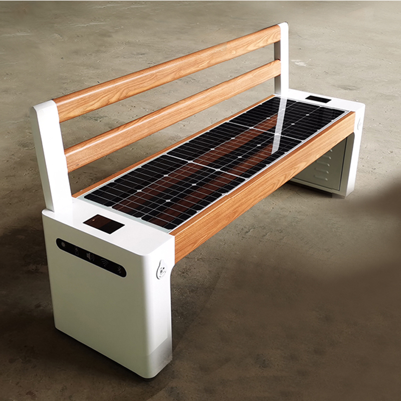 Duży format WPC Wood Galwanizowana stal Smart Voice Solar Bench