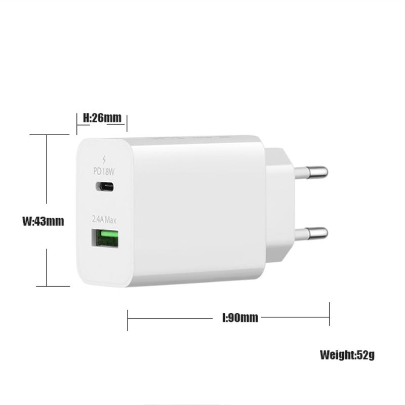 18W QC 3.0 + 2.4A Adapter Type-c USB Wall Travel Charger Adapter Szybka ładowarka do telefonu komórkowego Wieloportowe ładowarki USB