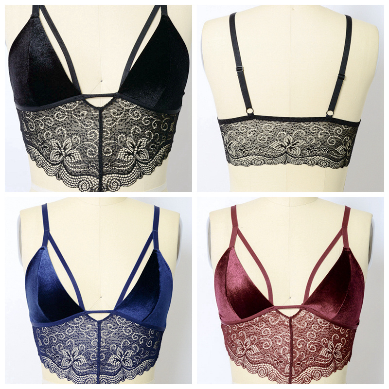 GA-5401 Grace Girl Velvet Longline Lace Bralette Hurt
