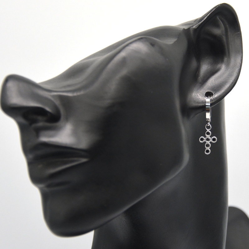 Srebrne kolczyki z krzyżem cyrkonia ustawianie paznokci małe kolczyki w kształcie koła wiszące krzyż unisex Chiny Ruifanbao fabryka przetwarzania biżuterii