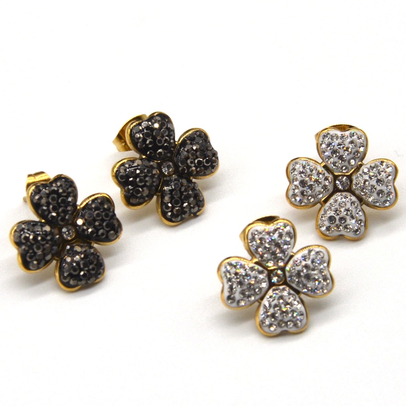 Kolczyki z czterolistną koniczyną, odpowiednie dla dziewcząt i kobiet, uwielbiają czarno-białe kolczyki w kształcie serca, fabryka przetwarzania biżuterii Chiny Ruifanbao