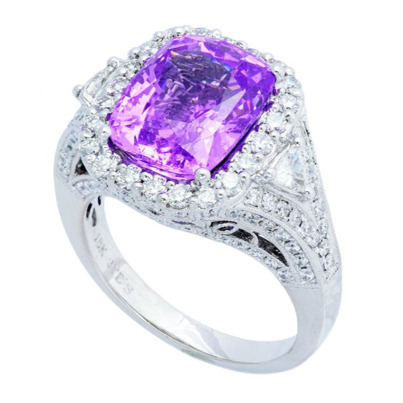 Damski 925 sterling silver .925 pierścionek syntetyczny szafir szafirowy wysoki polerowany zestaw pazurów cyrkonia wycięcie Chiny Ruifanbao fabryka przetwarzania biżuterii