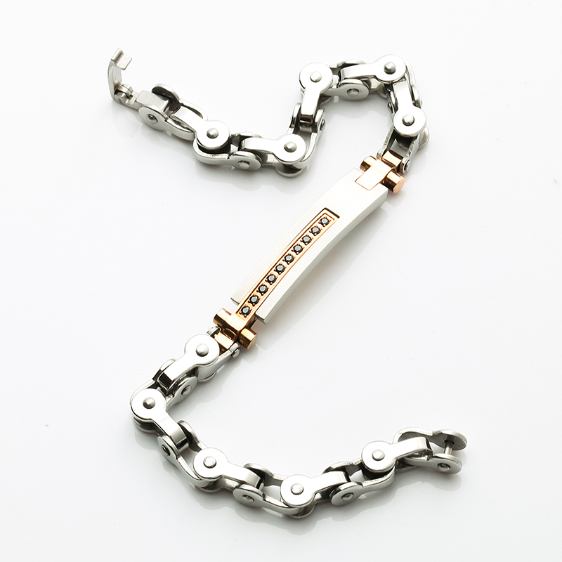 Dwukolorowa bransoletka ze stali nierdzewnej z 18-karatowym różowym złotem CNC CZ Stone Modna bransoletka