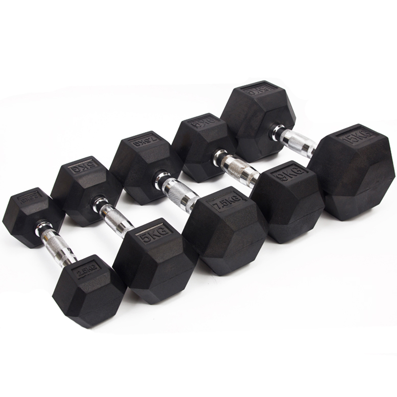 Rubber powleczony Solid Steel Hexagonal Dumbbell