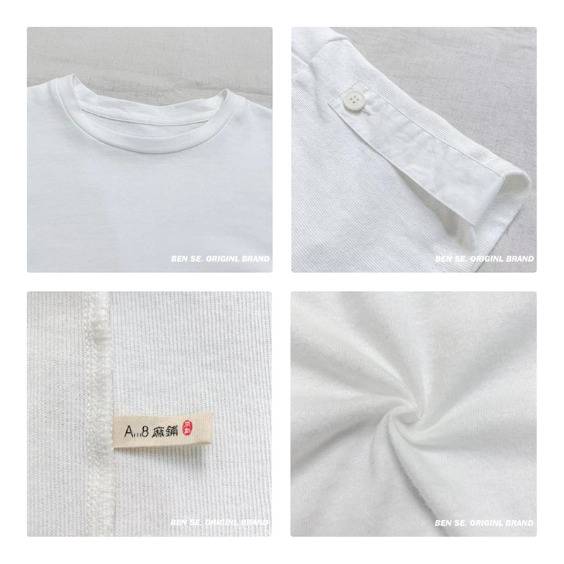 luźny projekt Minimalst Round Collar styl Stitched rękaw Casual Solid color bawełna i bielizna przerośnięta na zamówienie 12656 T-Shirts