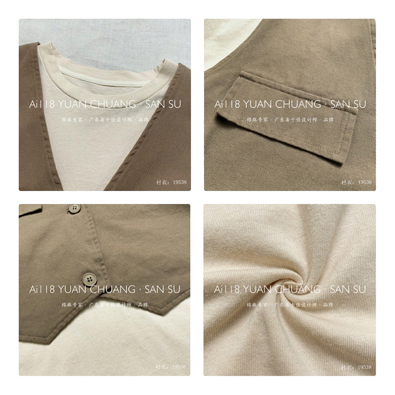 luźno dopasowany projekt Minimalst Round Collar Styl Stitched rękaw Casual Solid color bawełna i bielizna przerośnięte indywidualne koszulki 19538