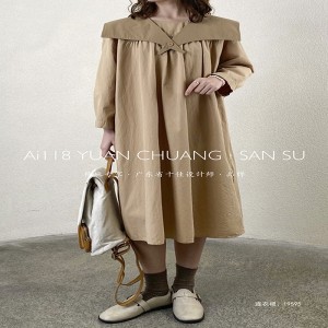 Luźny krój Minimalistyczny Stylowy Casual Jednolity kolor Drukowana bawełna i len Ponadgabarytowe niestandardowe sukienki koszulowe 19595