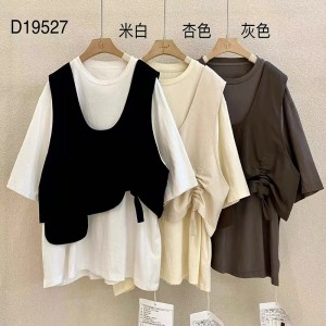 Luźny krój Minimalistyczny Okrągły kołnierzyk Styl zszywanymi rękawami Casual Jednokolorowa bawełna i len Ponadgabarytowe niestandardowe 19527 T-shirty + kamizelki