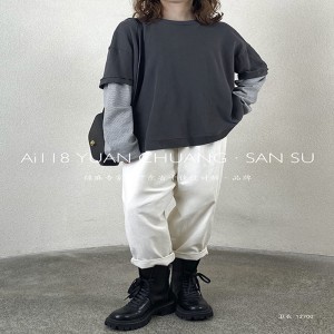 luźno dopasowany projekt Minimalst Round Collar styl Stitched rękaw Casual Solid color bawełna i bielizna przerośnięta na zamówienie 12700 Sweatshirts