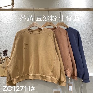 luźno dopasowany projekt Minimalst Round Collar styl Stitched rękaw Casual Solid color bawełna i bielizna przerośnięta na zamówienie 12711 Sweatshirts