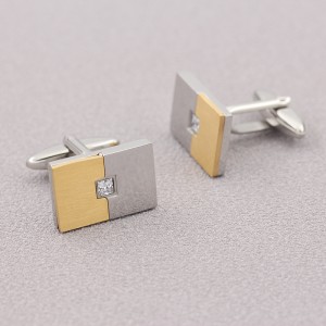 Dwukolorowe spinki do mankietów z 18-karatowego złota ze stali nierdzewnej z cyrkoniami