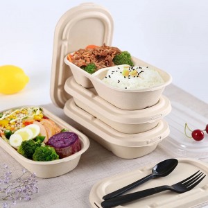 Take away fast food boxions bagasse food packing contains with clear cover comstoable cutanter