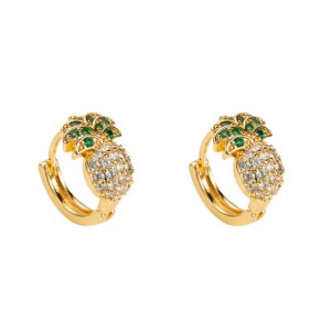 Wiosenne i letnie nowe europejskie i amerykańskie transgraniczne kolczyki w kształcie ananasa, żeńskie miedziane mikro-inkwizyjne cyrkonie w Korei Południowej, słodkie, proste kolczyki