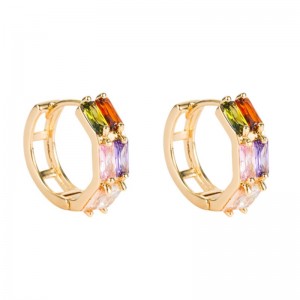 Źródło transgraniczne Handel zagraniczny geometryczny podwójny wiersz cyrkon kolczyki żeński miedzi mikro-inkrustowany kolor cyrkonu hip hop kolczyki hurtowy