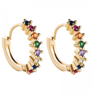 Kolczyki europejskie i amerykańskie źródła transgraniczne inkrustowane kolorowe cyrkony geometryczne okrągłe kolczyki hip hop miedź złocona biżuteria