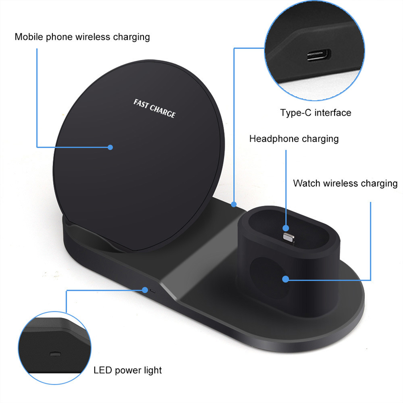 3 w 1 Qi Wireless Charger Watch Wireless Charger Staing bezprzewodowy stacja dokująca do iPhone