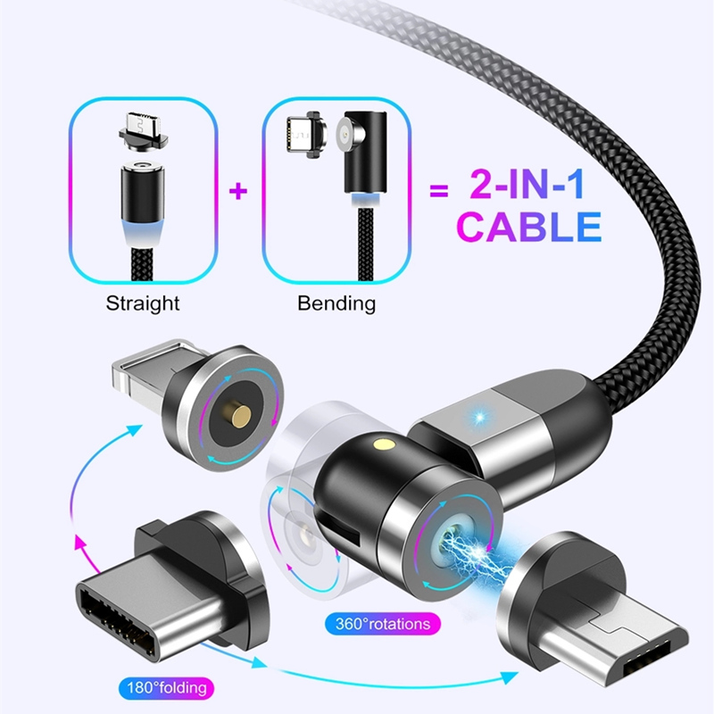 2nd Gen 540 Rotacja Micro USB typu C Kabel ładujący magnetyczny Nylon Pleciony Magnetyczny Szybki ładowanie Kabel USB
