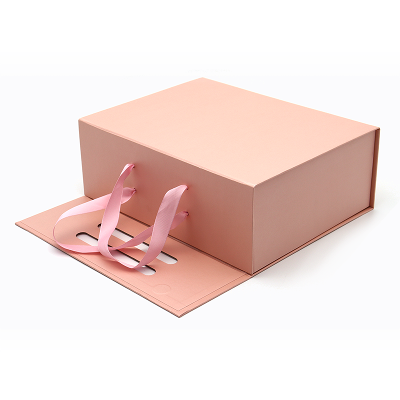 Niestandardowe logo drukowane składane papier płaski opakowanie kosmetyczne pakowanie prezentów różowe pola magnetyczne z uchwytem