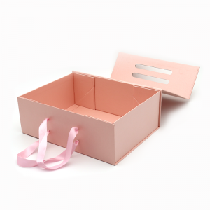 Niestandardowe logo drukowane składane papier płaski opakowanie kosmetyczne pakowanie prezentów różowe pola magnetyczne z uchwytem