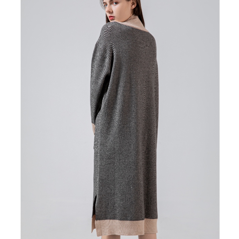 Modny Trend Dress Casual Joker Dress Hemp High Collar Dress 68017