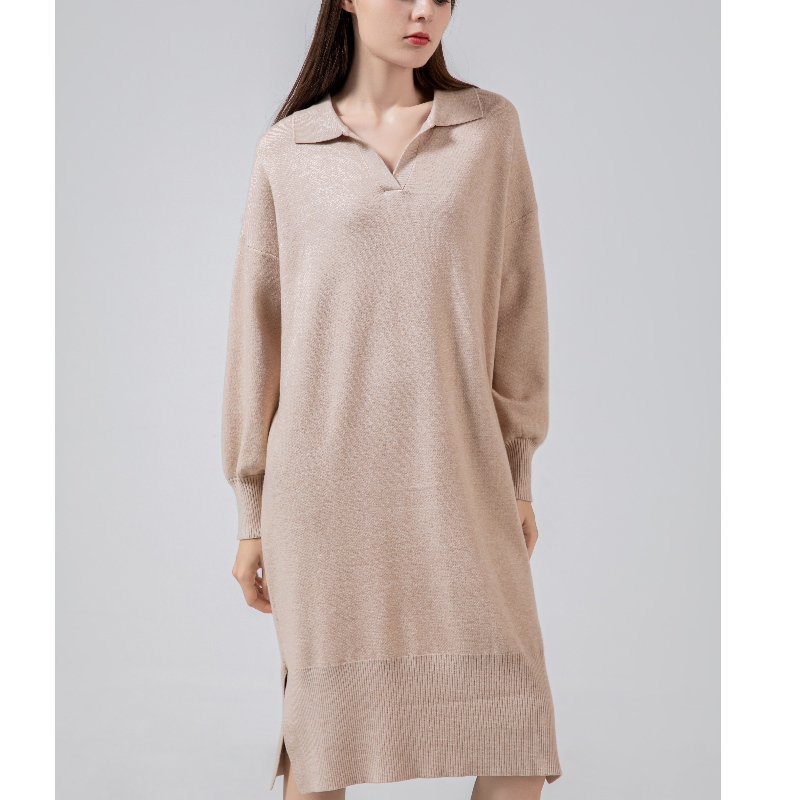 Trend mody Simple Casual Joker Basic Knit Lapel Dress 68061