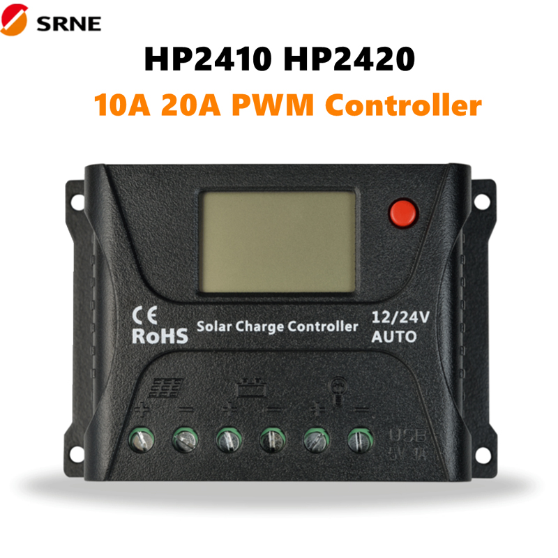 SRNE PWM Solar Off-Grid Controller 12 V N24 V 10A 20A LCD MAX 55V do panelu słonecznego Kwasowy układ baterii litowej