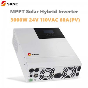 SRNE 3000W All-in-One MPPT Hybrid Solar Inverter 24 V 110VAC Pure Sine Wave Max 100 V 60A 50Hz 60Hz Off-Grid Charge Falter