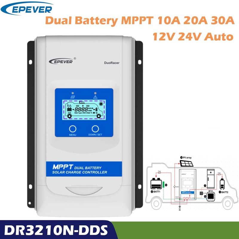 Epen Duoracer MPPT 10A 20A 30A Ładowarka Słoneczna i Revacharger Controller 12 V 24V Auto Dual Battery Regulator do łodzi Camper RV