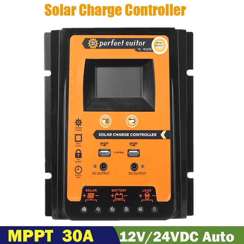 PWM 30A 12V 24VDC Słoneczny ładunek regulator akumulatora regulatora regulatora słonecznego z podwójnym wyświetlaczem LCD USB