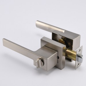 S7809 Współczesna kwadratowa dźwignia drzwi prywatności do sypialni lub łazienki, gałki drzwi bezkluczykowych ustawione w satynowymniklu