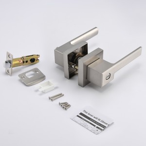 S7809 Współczesna kwadratowa dźwignia drzwi prywatności do sypialni lub łazienki, gałki drzwi bezkluczykowych ustawione w satynowymniklu