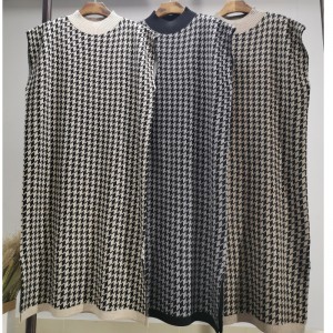 Modny dorywczo sweter wełny prosty tysiąc ptasiej przypadków pół wysokiej kołnierza kamizelka sukienka 69065#