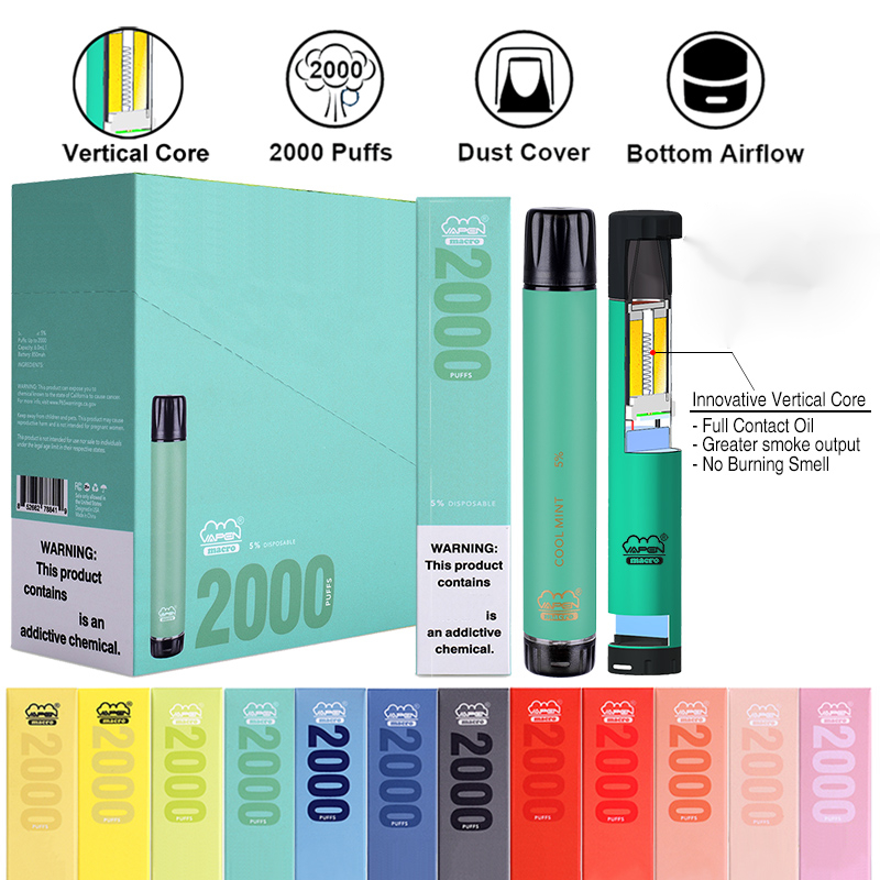 Autentyczne Vapen Macro 2000 Puffs Jednorazowe pióro Vape z pionową cewką Plus XXL XTRA Extra Flex Vaporizer Batoniki E CIGS odparowarki