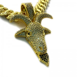 Cyrkon Solid Deer Head Hip Hop Naszyjnik