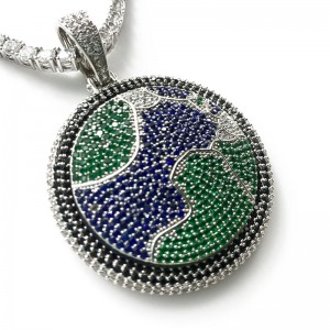 Nowy Full Cyrkon Diament Rotatable Ziemia Wisiorek Indyjski Długi Naszyjnik Pasek Telefoniczny