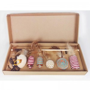 Pet Drewniany Rod Pióro Śmieszne Kot Kij Kombinacja Kot Zabawki Zestaw Pudełko Siedmiakło Mysz Sizal Ball Zabawny Kot Artefakt