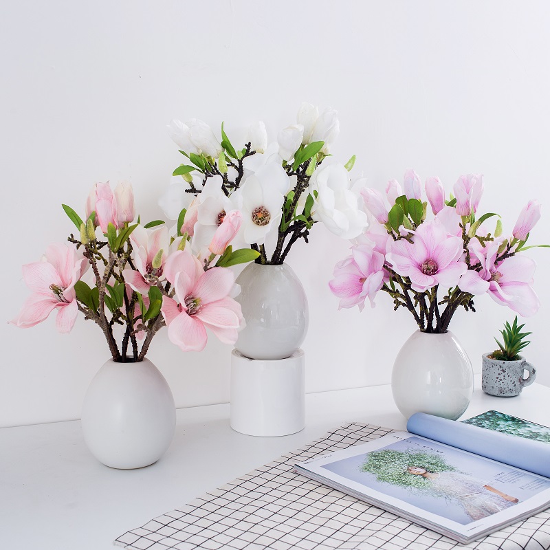 Gorąca Sprzedaż Pojedynczy Oddział Sztuczny Jedwabny Kwiat Sztuczny Kwiat Magnolii Dla Wesele Decorate