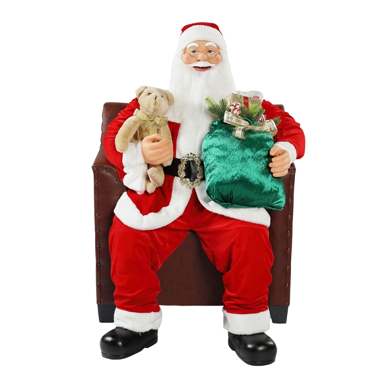 100 cm Christmas Animowane Sofa Santa Claus z oświetleniem Muzykalnym ornament dekoracji tradycyjna kolekcja figurki wakacyjnej