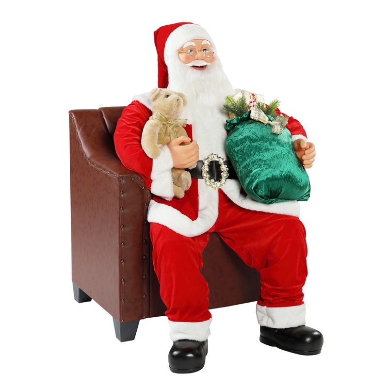 100 cm Christmas Animowane Sofa Santa Claus z oświetleniem Muzykalnym ornament dekoracji tradycyjna kolekcja figurki wakacyjnej