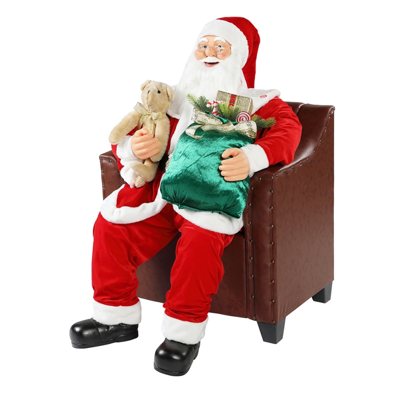 100 cm Christmas Animowane Sofa Santa Claus z oświetleniem Muzykalnym ornament dekoracji tradycyjna kolekcja figurki wakacyjnej